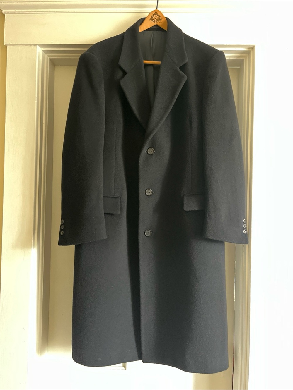 Vintage Black Wool Overcoat Mens Nino Cerruti Rue Royale Made In Brazil Size 42R